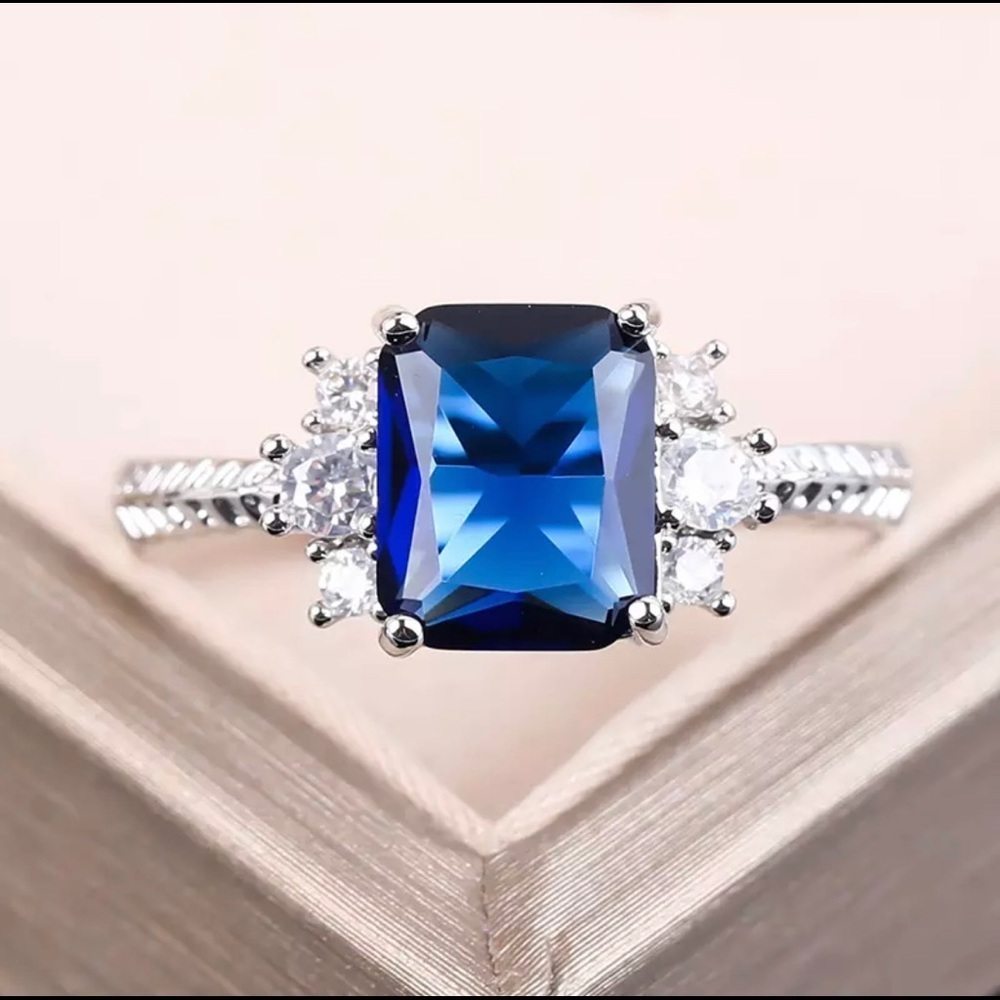 Dark Blue Emerald Cut Ring